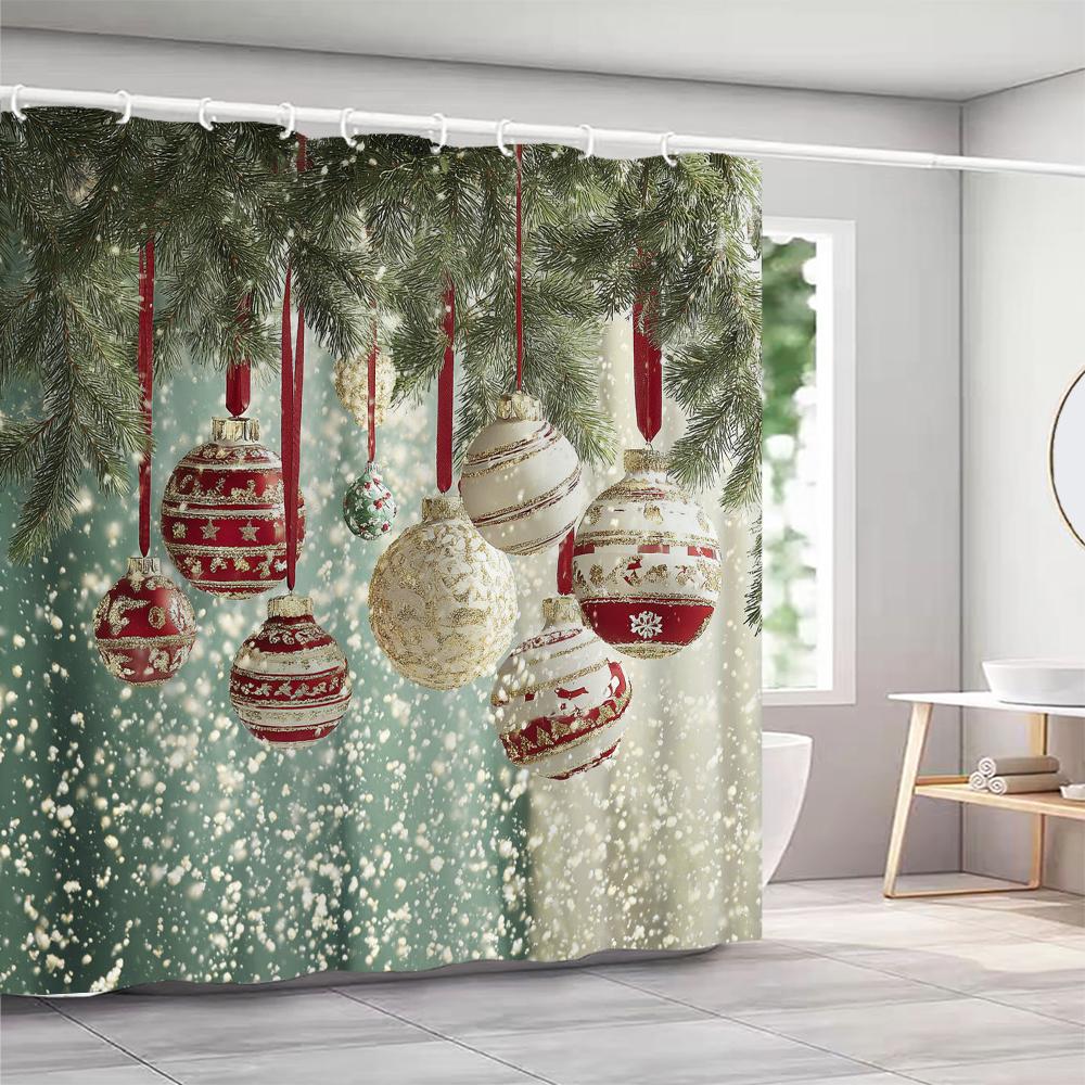GAEChristmas Shower Curtains with hooks Christmas tree and bells Shower Curtain Polyester Bathroom Curtain home Decor Curtain