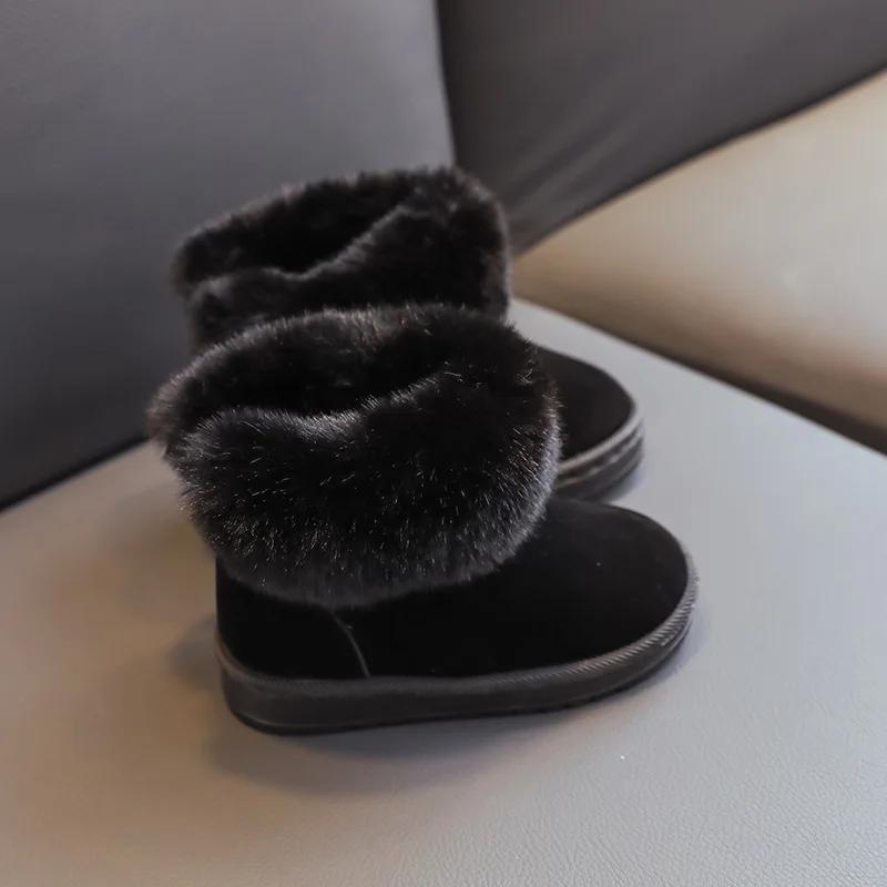 Girls Boots Winter Warm Snow Boots Children All Black Ankle Boots Girl Winter Shoes Botas Plush Shoes Fur Platform Shoes F08284
