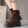 Maillard brown cm high heel small Martin boots women's thick heel short boots thick sole heightening elastic thin boots