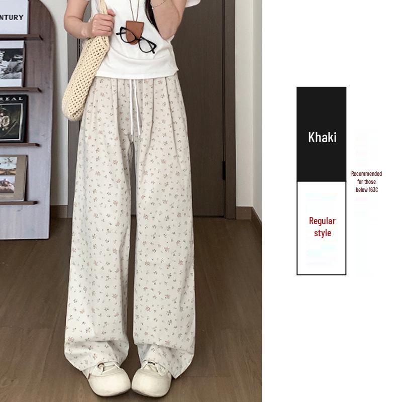 

Korean Floral Wide-Leg High-Waist Drawstring Pants for Women - Spring/Summer XL