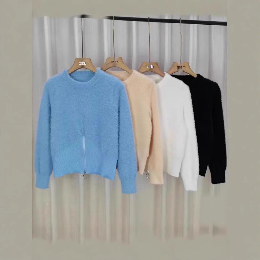 

2024 A/W Knit Long Sleeve Round Neck Korean Casual Top One Size синий