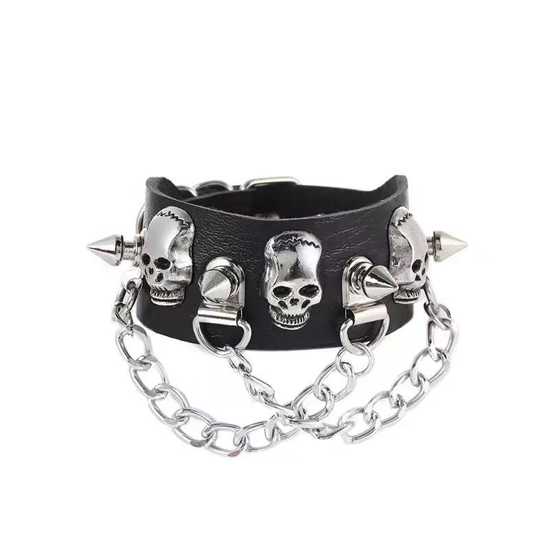 Fashion, Personality, Domineering Skull, Rivet, Punk Street Accessories, Pu Leather Bracelets, Halloween Gifts