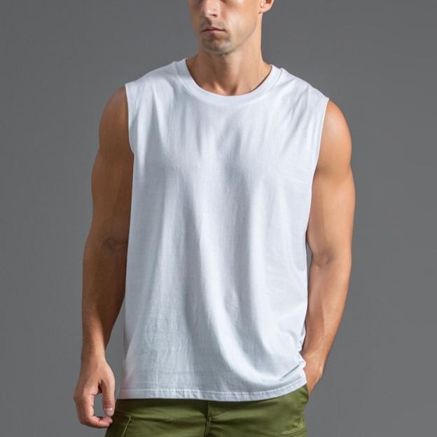 Ärmelloses T-Shirt aus Baumwolle für Herren, Sportweste, locker, bequem, Fitness, einfarbig, Herren-Weste, T-Shirt