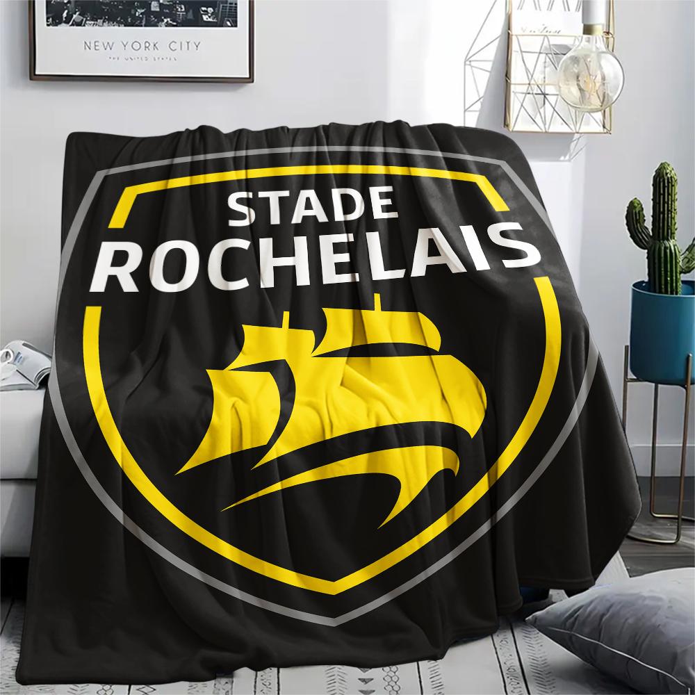 1PC Stade Rochelais 1 Print Flannel Blanket, High Quality Comfortable for All Seasons, Home Decor, Warmth and Comfort, Perfect for Christmas Gifts