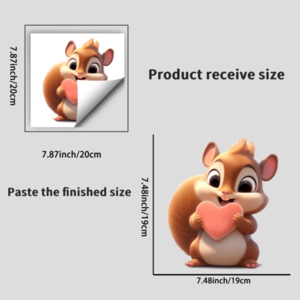 Cute Squirrel Heart Window Sticker: Animal Glass Decoration, Glue-Free PVC Electrostatic Cling