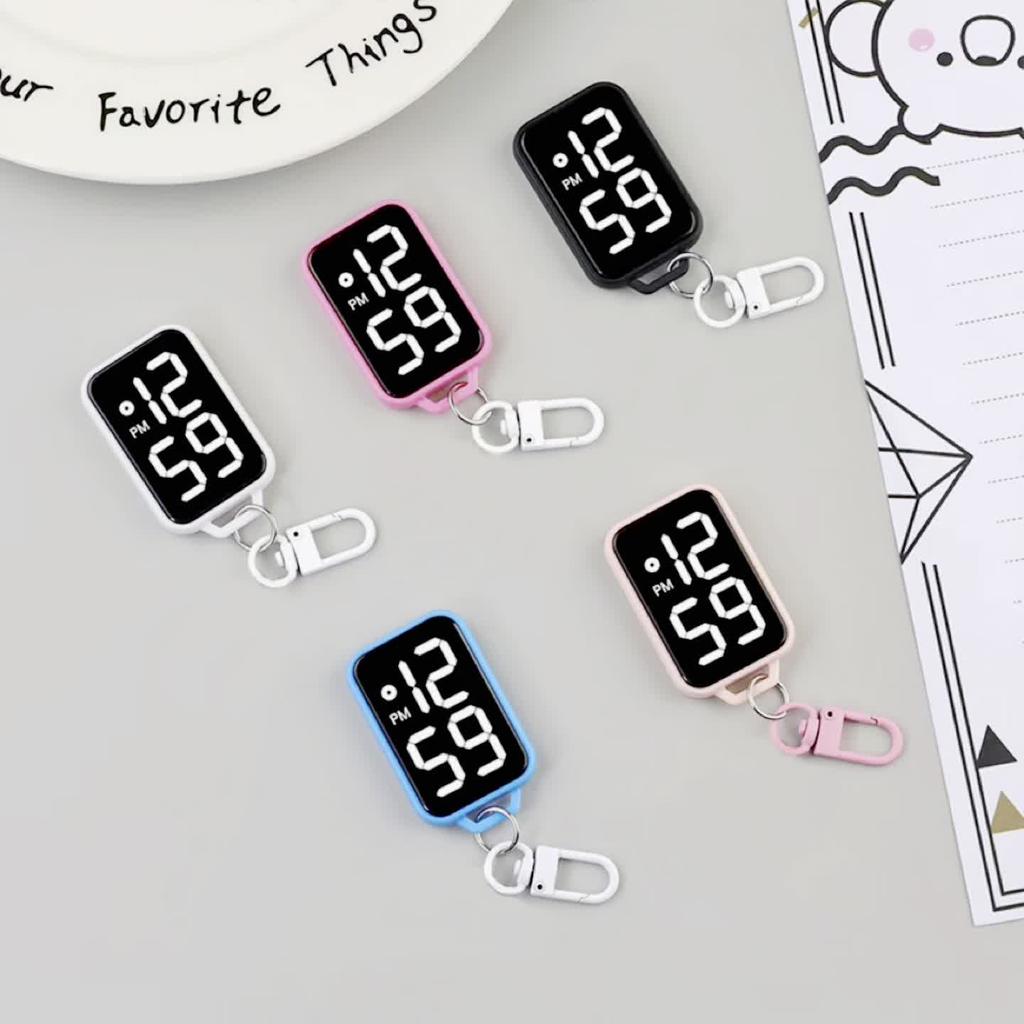 LED Keychain Pocket Watch Digital Electronic Watch Keychain Luminous Function Hanging Watch Touch Display Digital Pendant Watch