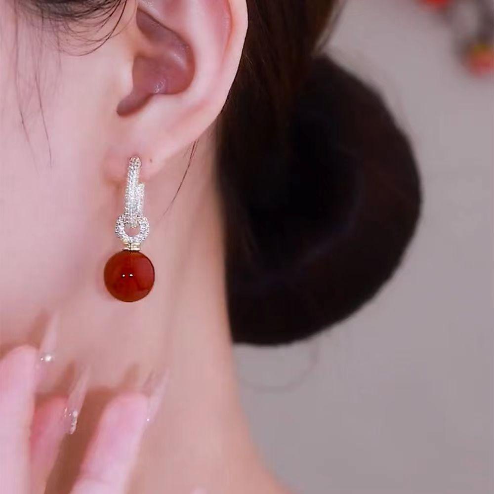 

Classic Imitation Pearl Red Dangle Earrings for Women Elegant Crystal Long Tassel Luxury Drop Earring Wedding Bride Zircon Gift красный