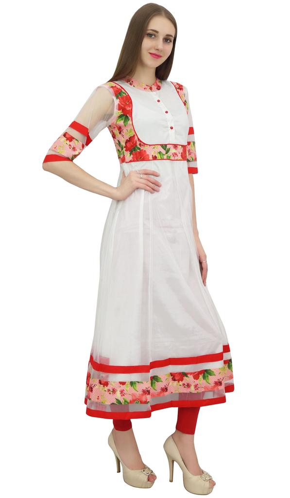 Bimba Women's Long Flared Black Anarkali Kurti Kurta Indian Classic