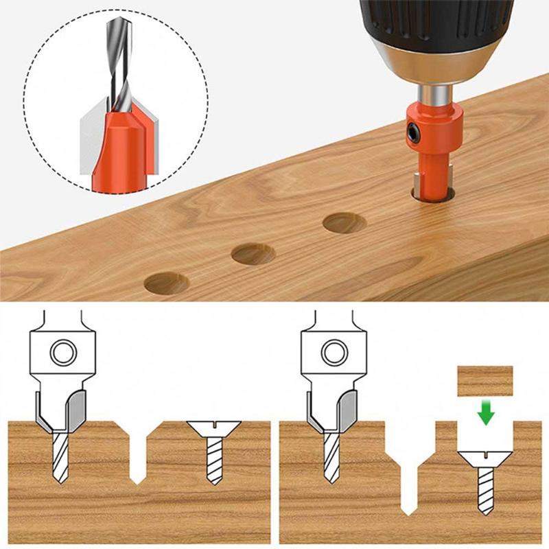High Speed Steel Abrasion-resistant Woodworking Countersunk Bit-5 Pcs ( Blade Diameter 8mm) Chamfer Tool