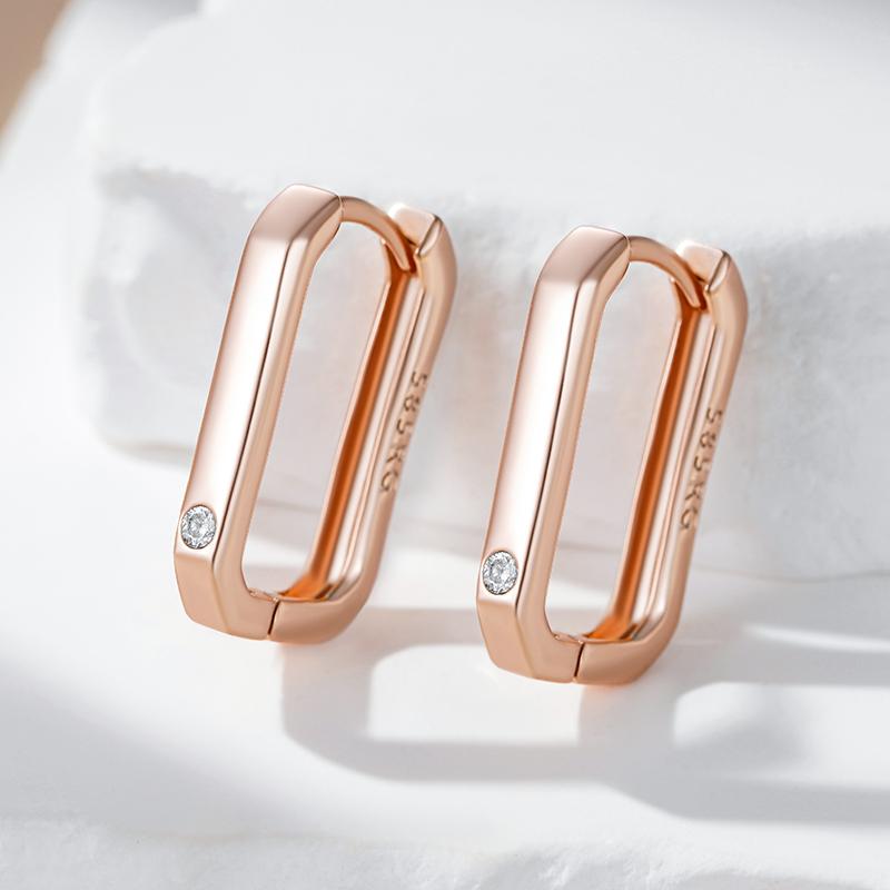 Fashion Glossy  Rose Gold Square Hoop Earrings For Women Natural Zircon Accessories High Quality Daily Fine Jewelry