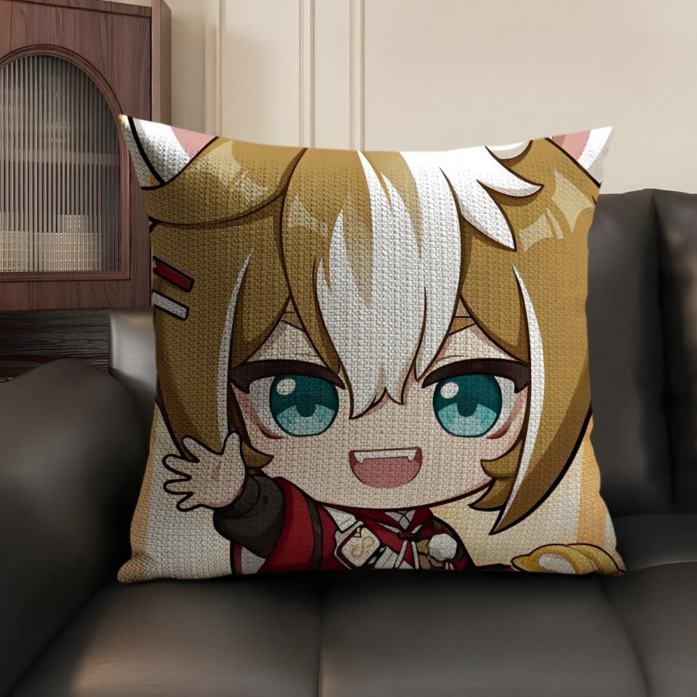 Gorou Cute Genshin Impact Cushion Cover Natural Linen Organic Fabric Double-Sided Printing Sofa Home Decor Gift Pillow Case