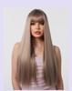 European Style Champagne Brown Long Straight Hair Wig with Bangs