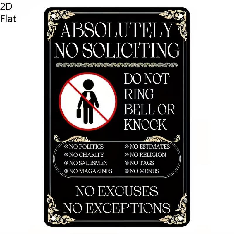 Absolutely No Soliciting Do Not Ring Bell Or Knock Funny Warning Tin Sign Vintage Retro Metal Sign for Front Door Window Gate Ho