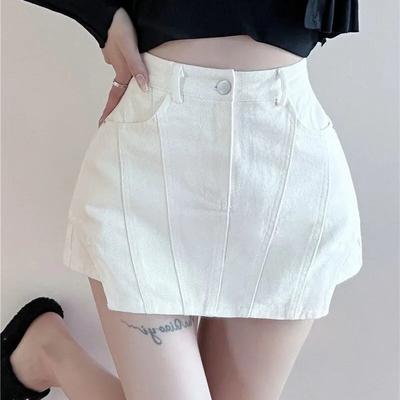 Saia Calças Jeans Brancas Irregulares Meio Corpo Verão Feminino Picante A-line Pequena Cintura Alta Fina Curta