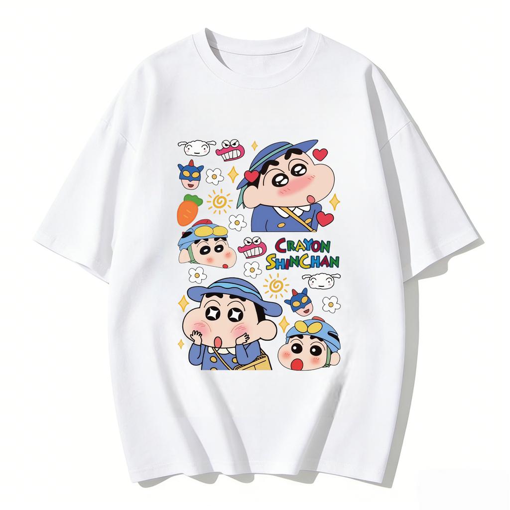 Crayon Shinchan Cute Cartoon T Shirt Unisex Women Kids Family Matching Tee Summer Casual Short Sleeve Cotton Top Fashion Streetwear
