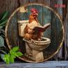 D Vintage Metallblechschild Lustiger Hahn liest auf der Toilette Wandkunst Badezimmer Bar Man Cave Heimdekoration Plakette