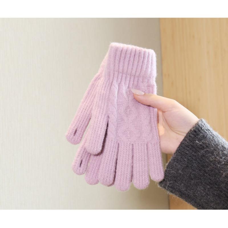 Warm and Cold-proof Knitted Wool Gloves, Solid Color Finger-leaking Wool Gloves, Thickened and Piled Cycling Gloves