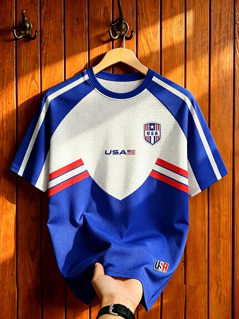 Retro Street Fashion Graphic Tee,American Retro Style Color blocked,Summer,daily leisure,Short Sleeve Round Neck Sports Top