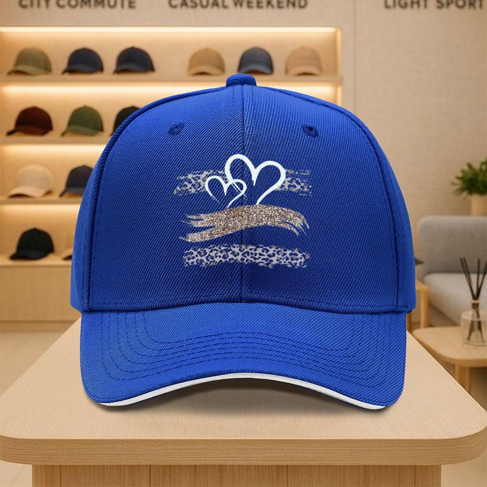 Double Heart Leopard Glitter Baseball Cap Unisex Polyester Adjustable Snapback Casual Hat for Men Women