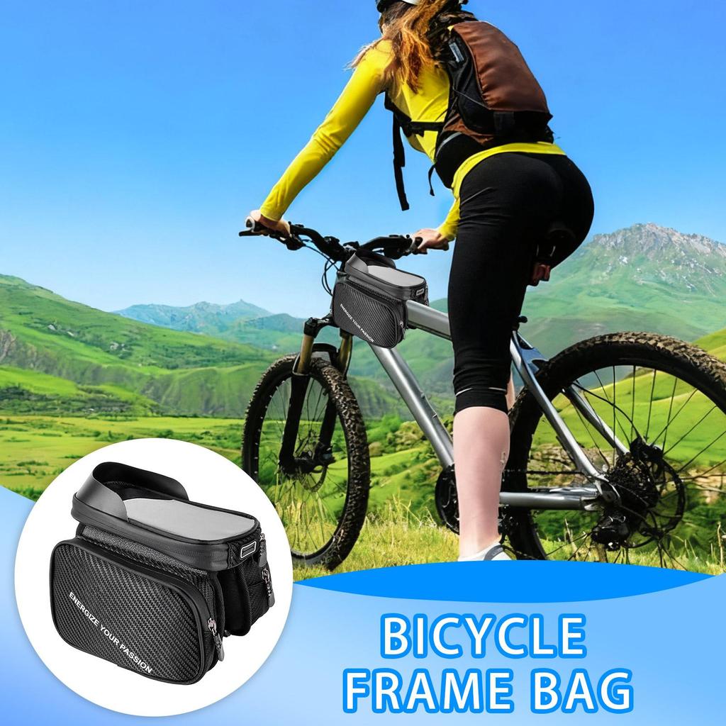 Bicycle Frame Top Tube Bag Waterproof Touchscreen Phone Holder Mountain Bike Bag for Road Mountain City Cycling Electric