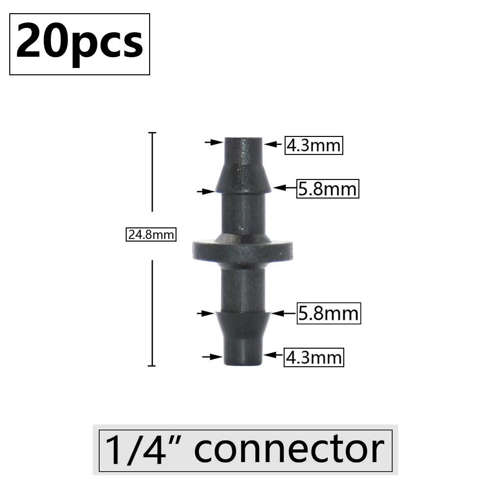 20pcs 3mm 4mm Garden Hose Barb Connector Drip Irrigation 1/4'' & 1/8'' Tube Hose Fitting Tees Cross Eng Plug Barb Accessories