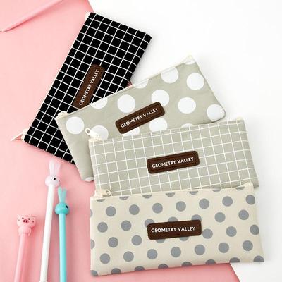 Carry Bag Pen Case Pencil Case Ins Style Kroea Lattice Penci Bag for Office Student