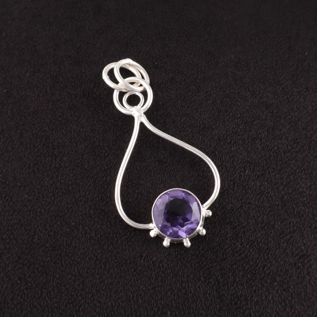 Round Iolite Gemstone 925 Silver Handcrafted Unique Trendy Anniversary Pendant PP-40-14