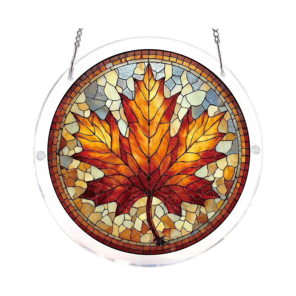 Acrylic Suncatcher Window Hanging Ornament Floral Design Round Shape Decorative Art Panel with Chain for Indoor Use