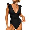 Sexy Monokini One-piece Monokini Stylish Ruffle Edge Monokini Swimsuit for Women V Neck Quick Dry Detachable Pads Bikini Set