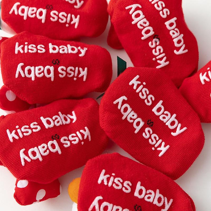 1 Pair Red Baby Floor Socks Cotton Rubber Anti-slip Floor Socks for Newborn Infant Toddler 3D Doll Sock Panel Slipper Socks