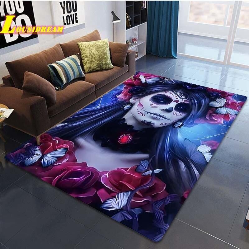 Skull Face Girls Fashion Print Rug Home Decor Rug Living Room Bedroom Dining Bathroom Balcony Rugs Floor Mats Teen Room Decor