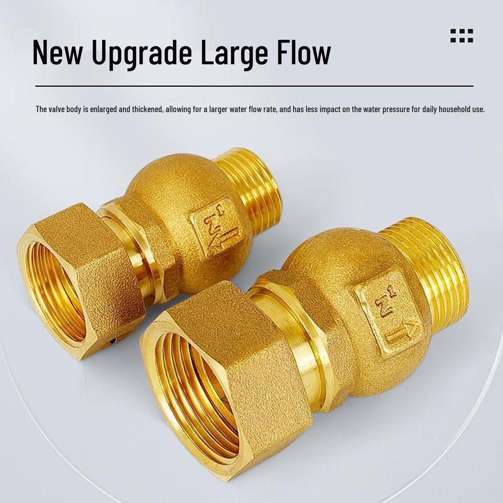 Full Copper Vertical Union Check Valve, Large Flow, Male/Female Thread, Anti-Backflow, Water Meter One-Way Valve, Water Pipe Backflow Preventer