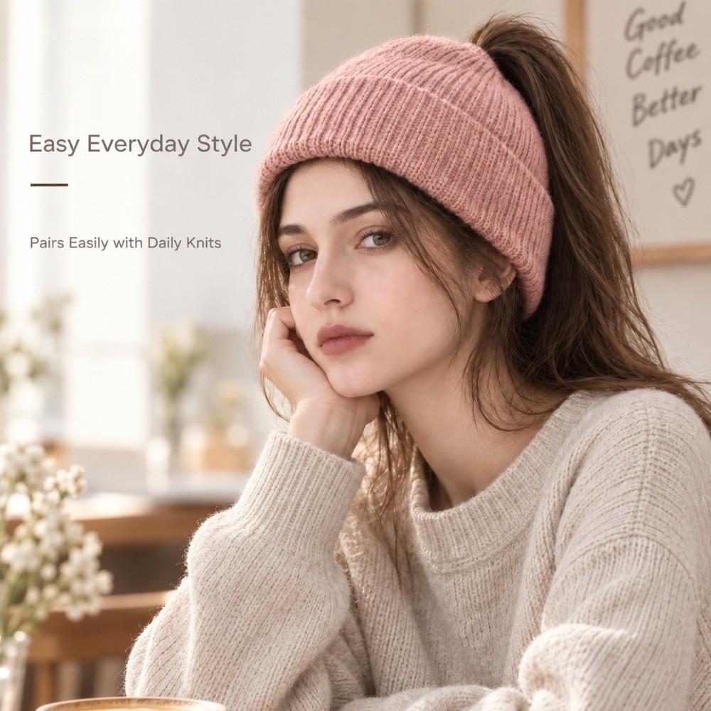 Windproof High Ponytail Beanie Hat Ear Protection Winter Hat Fashion Skull Cap Women And Girls