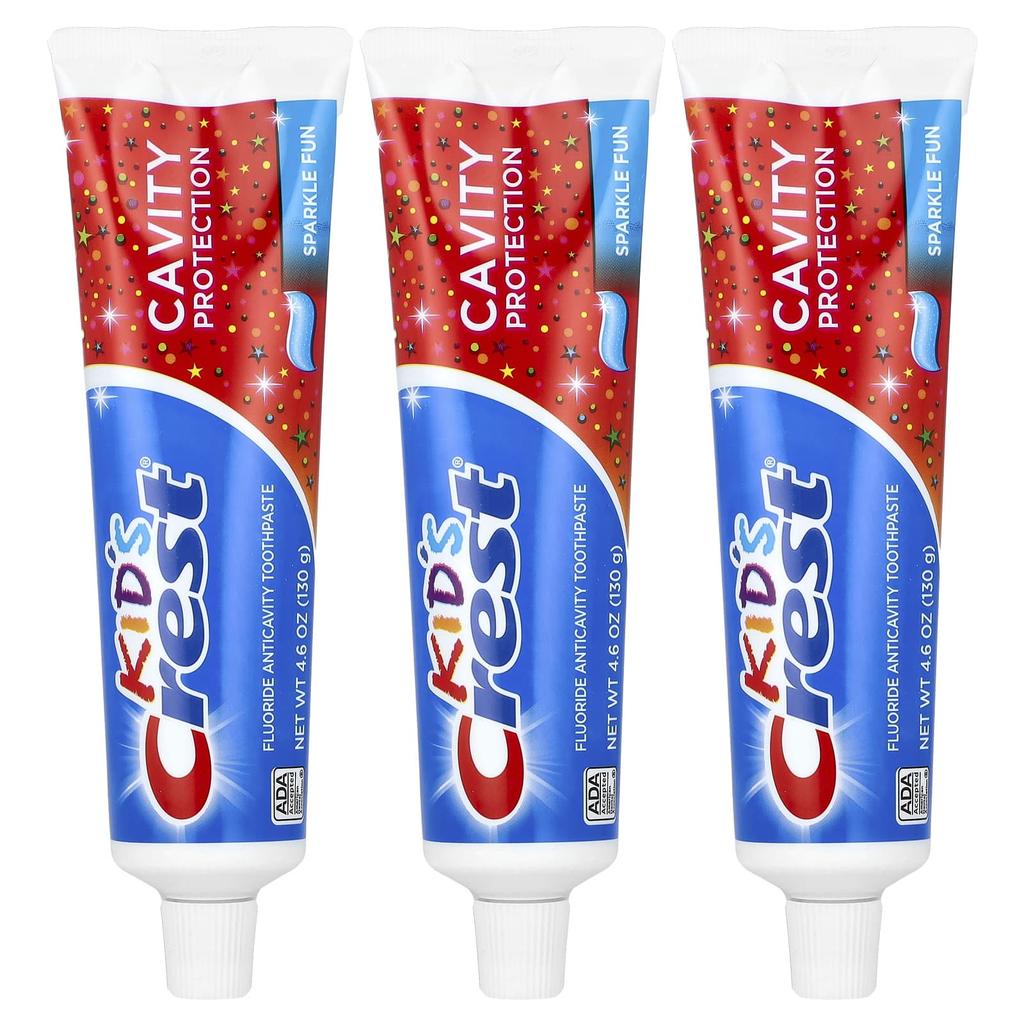 Children's, Cavity Protection, Fluoride Cavity Prevention Toothpaste, Sparkle Fun, 3-Count, 130G (4.6Oz) Each