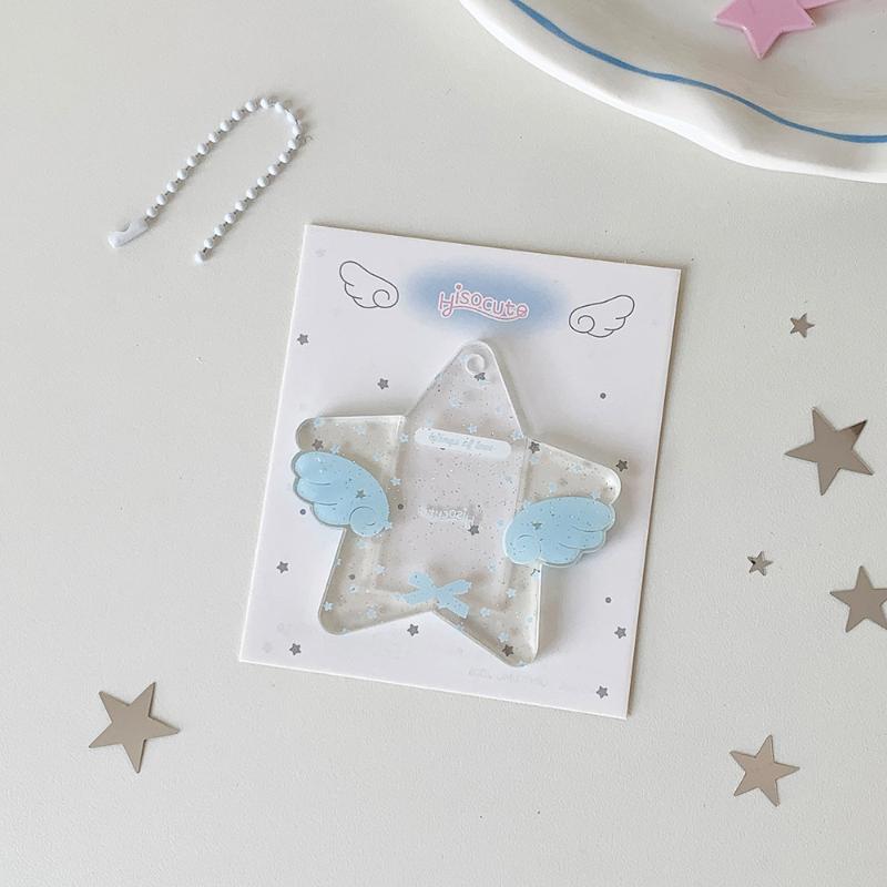 Kawaii Star Wing Acrylic Photocard Holder Keychain, Cute Glitter Kpop Idol Photo Sleeve Pendant for Collectibles