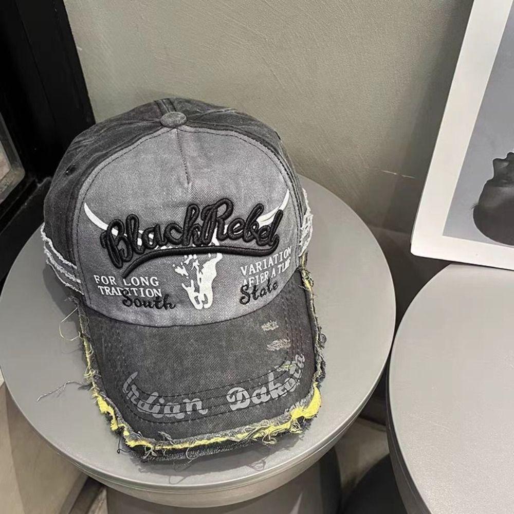 Cotton Washed Baseball Hat Sunscreen Punk Sun Cap Simple Letter Embroidery Peaked Cap  Outdoor
