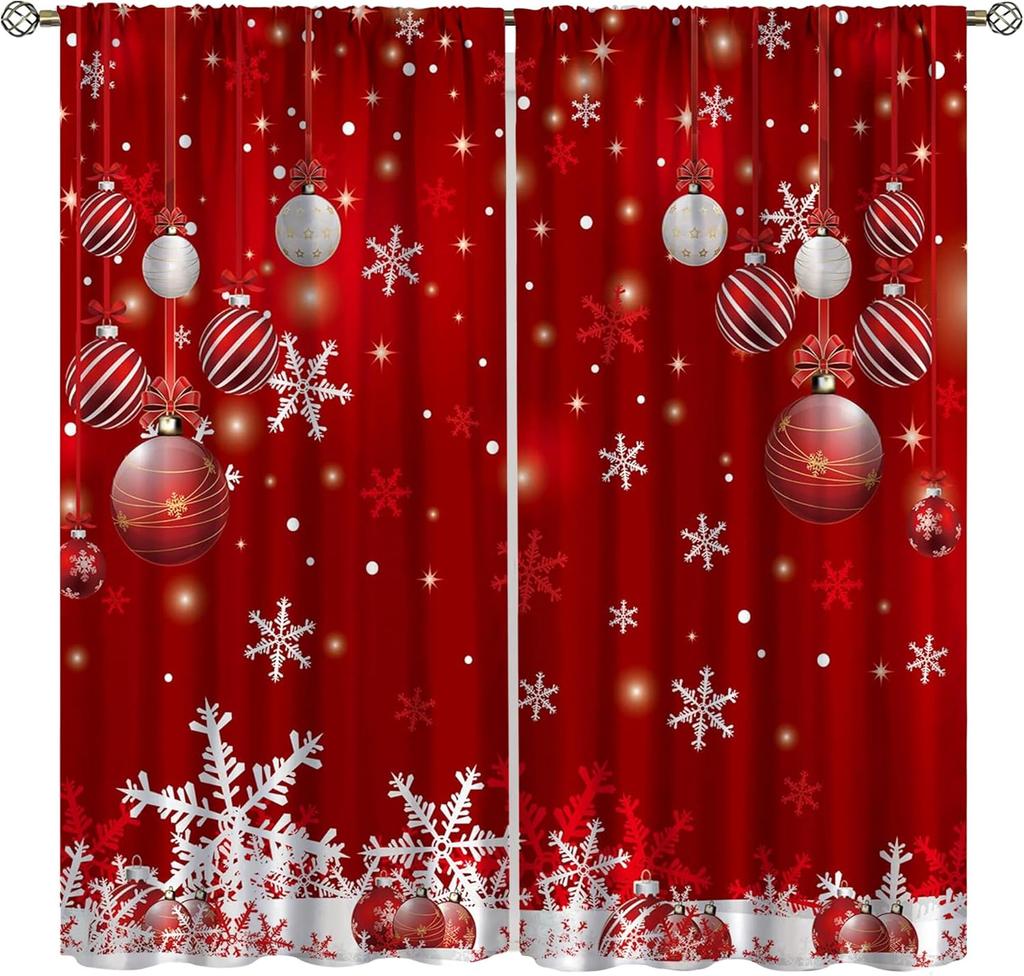 Christmas Window Curtain, Santa Claus Xmas Tree Snowflake Window Treatments for Bedroom Living Room New Year Party Home Decor