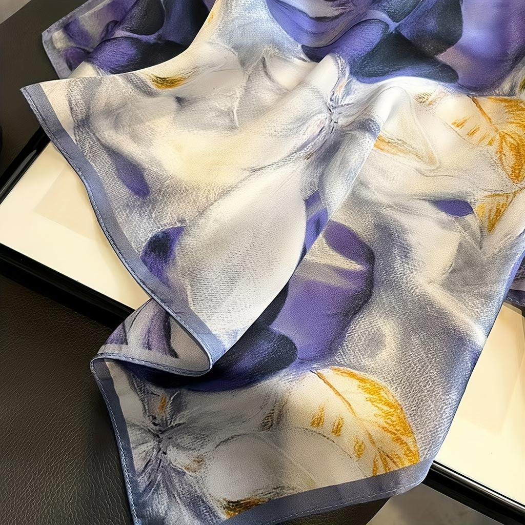 Eșarfă Pătrată de Satin Mov cu Flori de Lux pentru Femei Moale Ușoară Versatilă Accesoriu de Modă pentru Păr Gât Șal