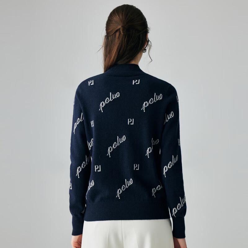 PALUO Women's 100% Cashmere Letter Jacquard Half-Turtleneck Sweater