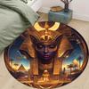 Luxurious Egyptian Culture Round Rug - Crystal Velvet Polyester Carpet with Vibrant Pharaoh & Pyramid Design, Non-Slip Backing, Perfect for