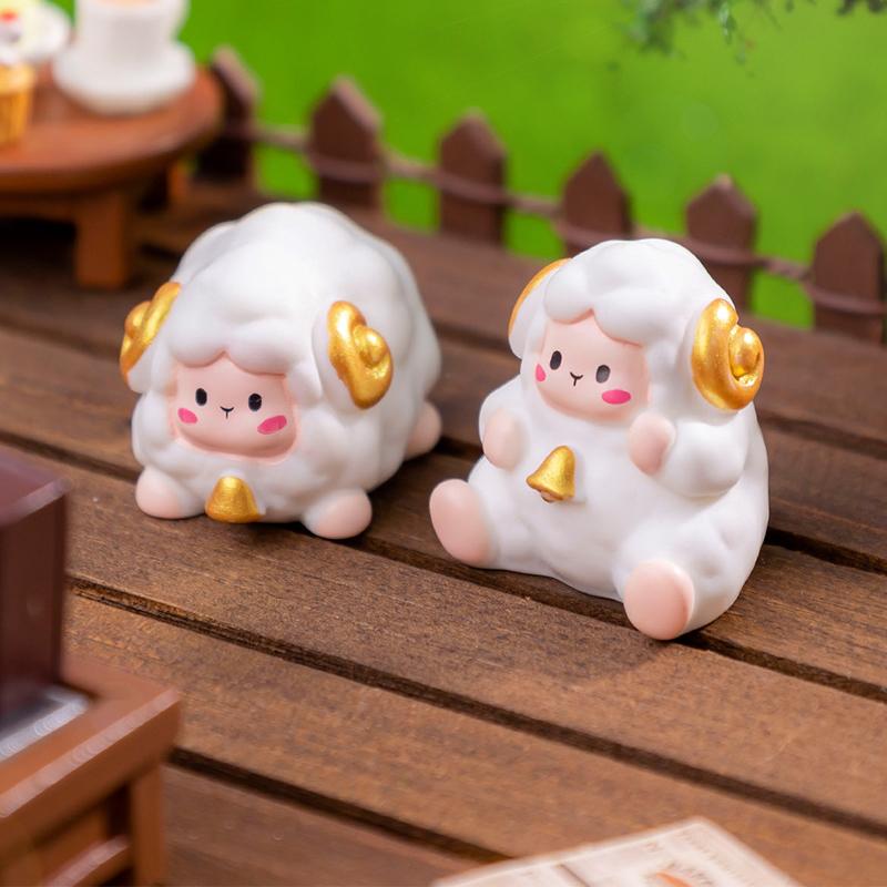 Cute Mini Farm Lamb Sheep Figurines Micro Landscape Car Dashboard Home Desktop Ornaments
