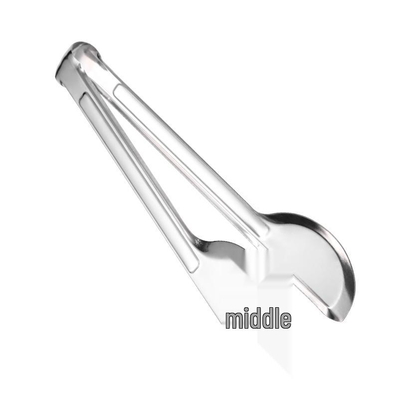 Thickened Stainless Steel Kitchen & BBQ Food Tongs for Bread, Steak & Steamed Buns