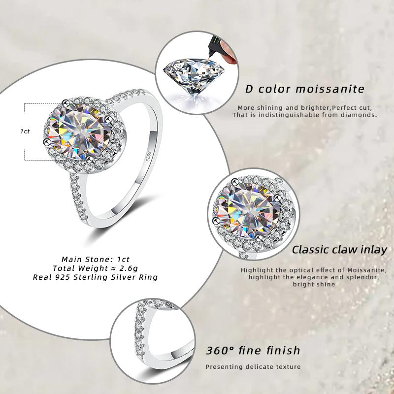 Bague Ringen New 100% 925 Sterling Silver 1 Or 2CT Oval Moissanite Gemstone Engagement Rings Fine Jewelry Diamond Rings For Women