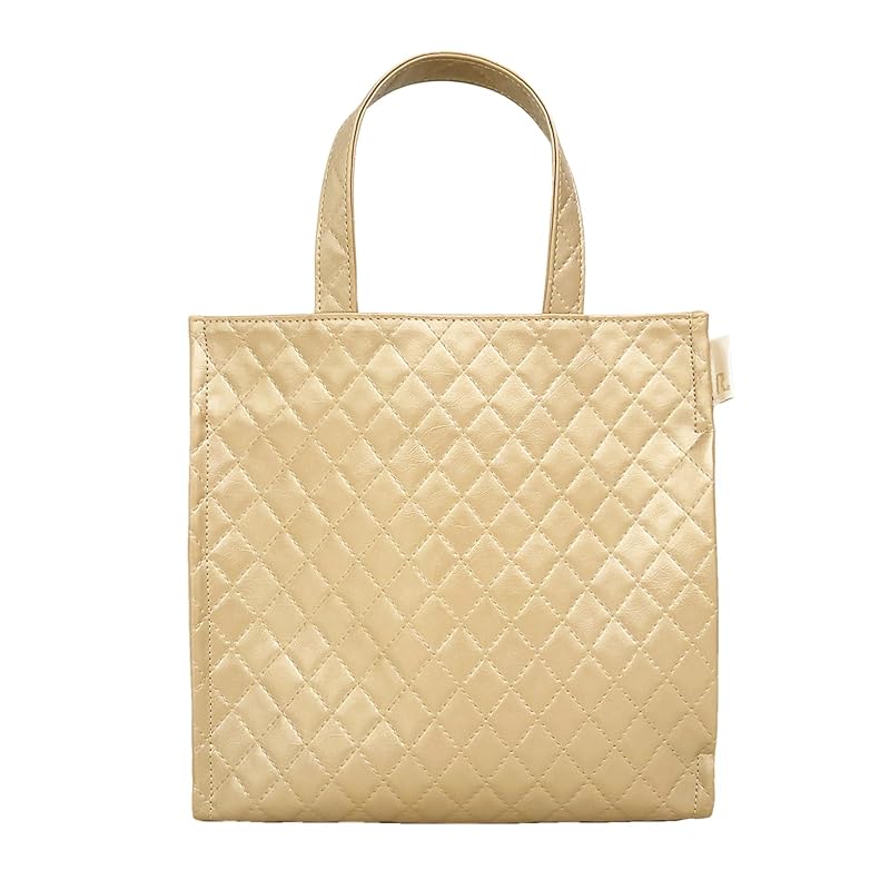 

[Root] SQUARE Smaller tote bag sub bag lunch bag synthetic leather LT.Square.Classic-B 1056 ladies 02 Quilting-Gold