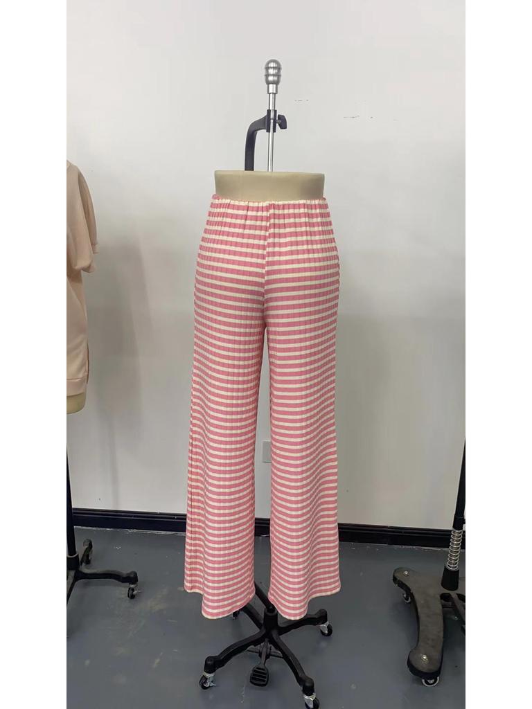 2026 Women's Casual Striped Cotton Pants with Elastic Waist and Drawstring
