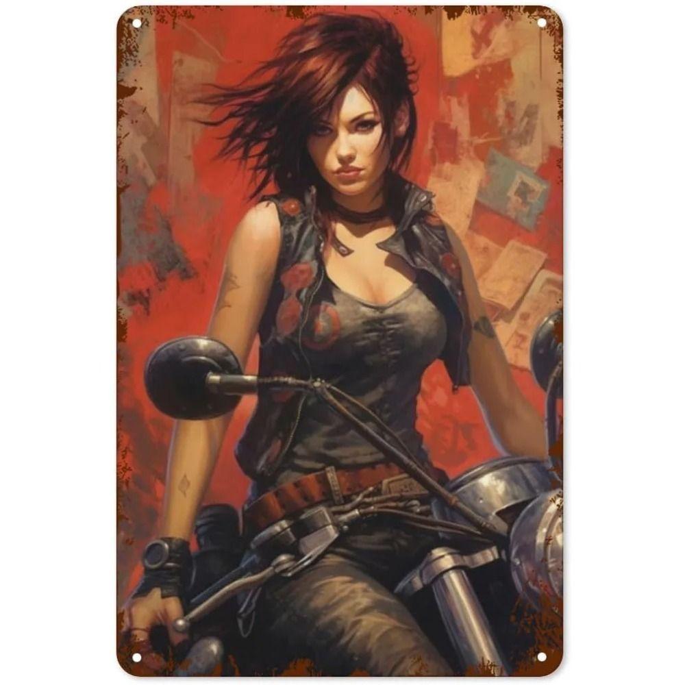 Vintage Motorcycle Girls Metal Tin Sign Garage Bar Decor