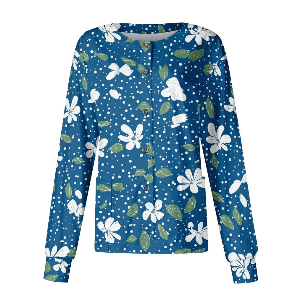 Women Casual Long Sleeve Single Breasted Floral Print Cardigan Button Down Top for Work or Everyday Wear Lightweight Layering Shirt