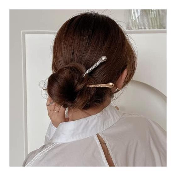 Kanzashi Stick Hairpin, Single Prong, Simple Hair Accessory, Yukata, Brass, Gold Plated, Cherry Blossom Pattern, Glass Bead, Sparkling, Dangling