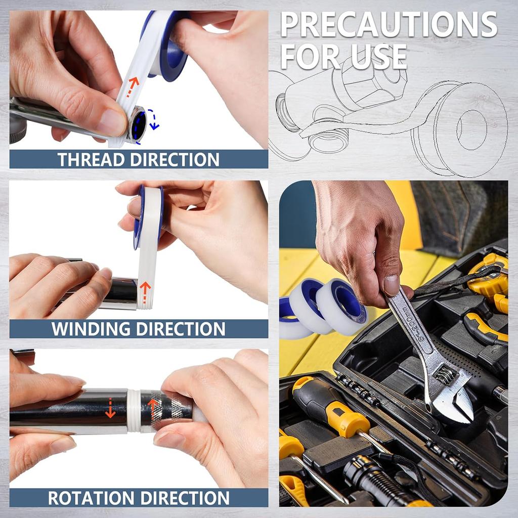 PTFE Water Pipe Tape Oil-free Sealing Tape Fitting Thread Seal Tape White Pipe Thread Seal Raw Material Tape Home Essential