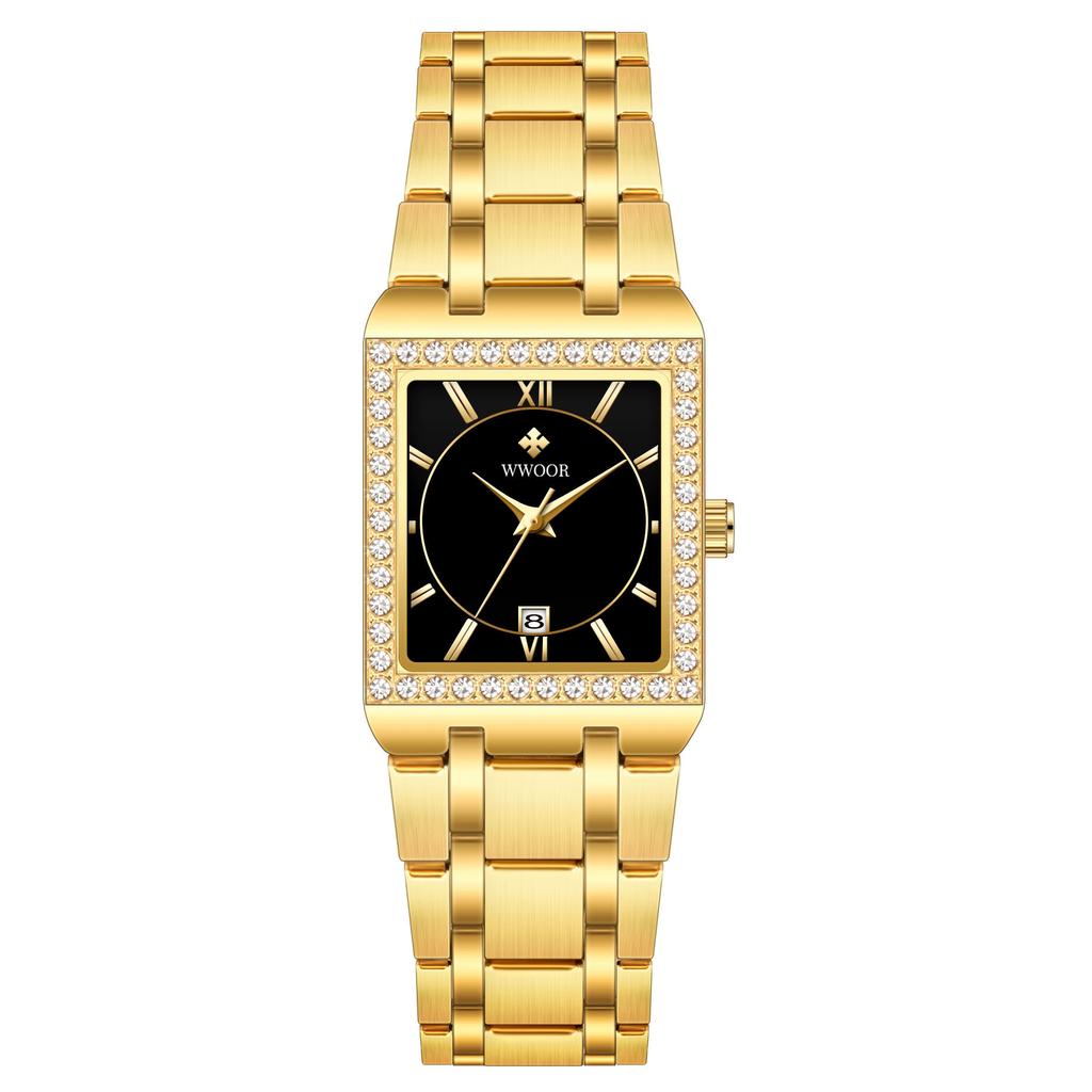 Wwoor Grip Love With Diamond Waterproof Square Steel Belt Quartz Women'S Watch Leisurely Fashion Women'S Watch 8858
